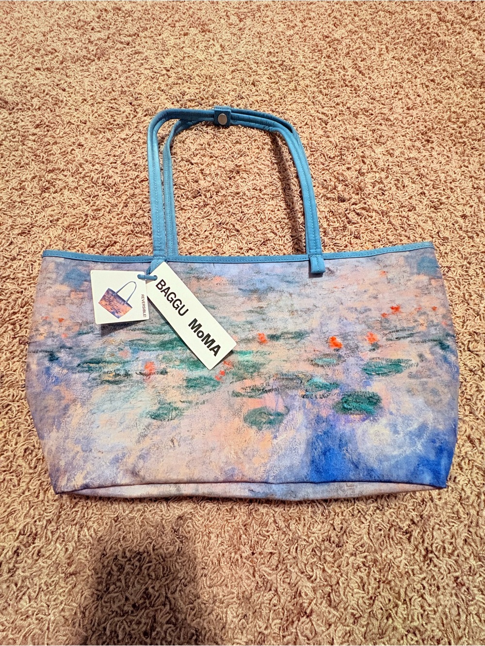 BAGGU Medium Nylon Reversible Tote in Water Lilies by Claude Monet